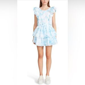 BB DAKOTA Women's Sweet and Chic Dress Blue White Ruffle (174)